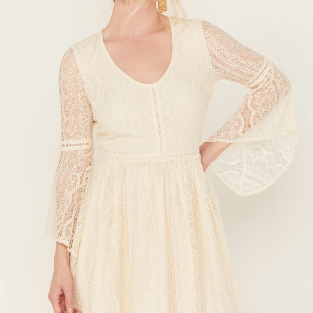 Shyanne Ivory Bell Sleeve Lace Dress Plus XXL Western Boho Baby Doll Lined - Picture 4 of 14